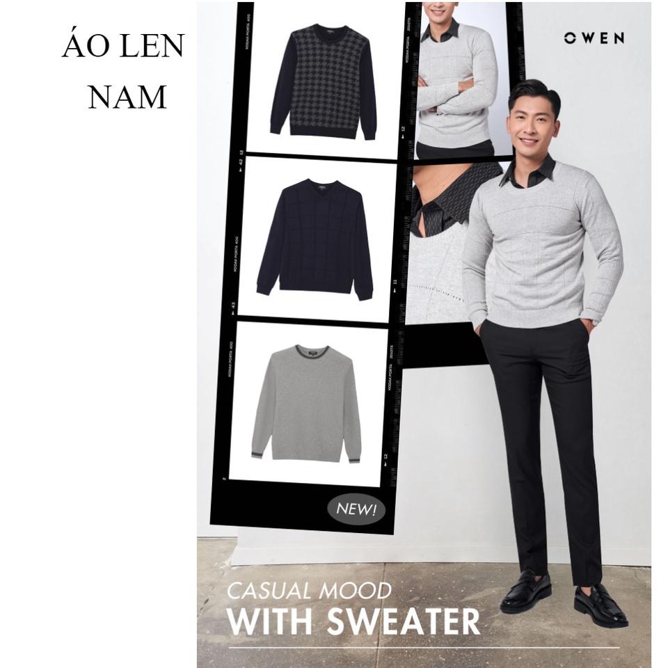 Áo len nam OWEN cổ tim sợi cotton giữ ấm tốt, không xù mã ALD90207