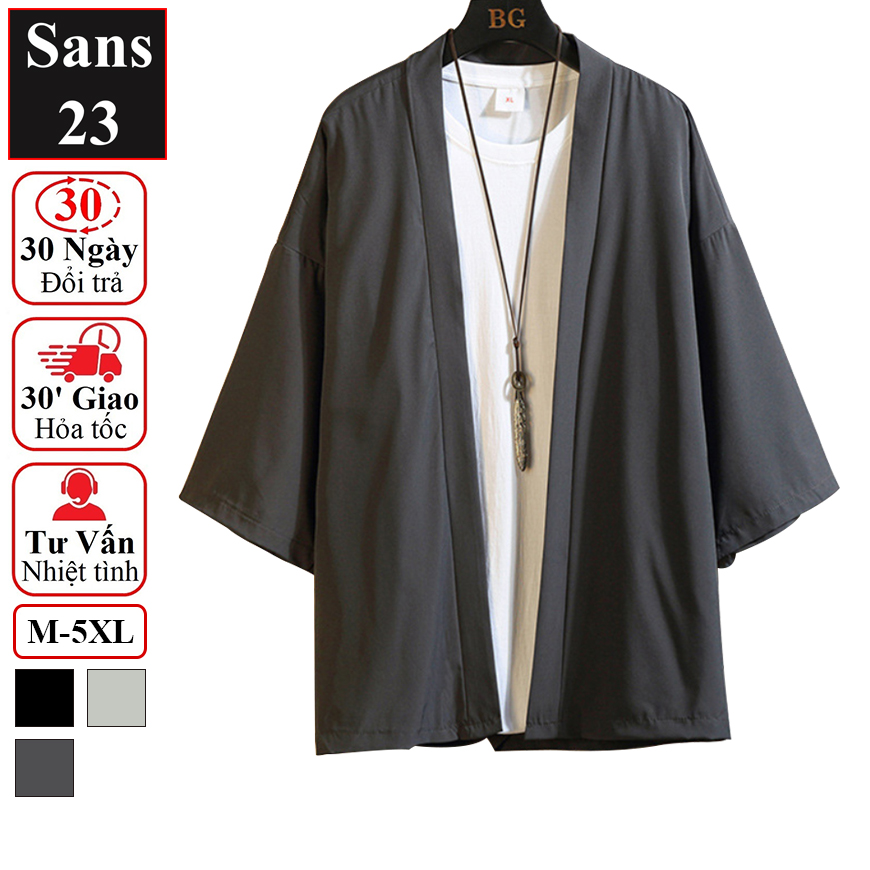 Áo cardigan nam form rộng unisex Sans23 kimono nhật bản mỏng trơn basic bigsize 3xl 4xl 5xl big size 80kg 90kg 100kg