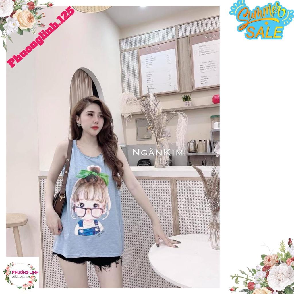 ÁO BA LỖ NỮ HÌNH CÔ BÉ NƠ XANH