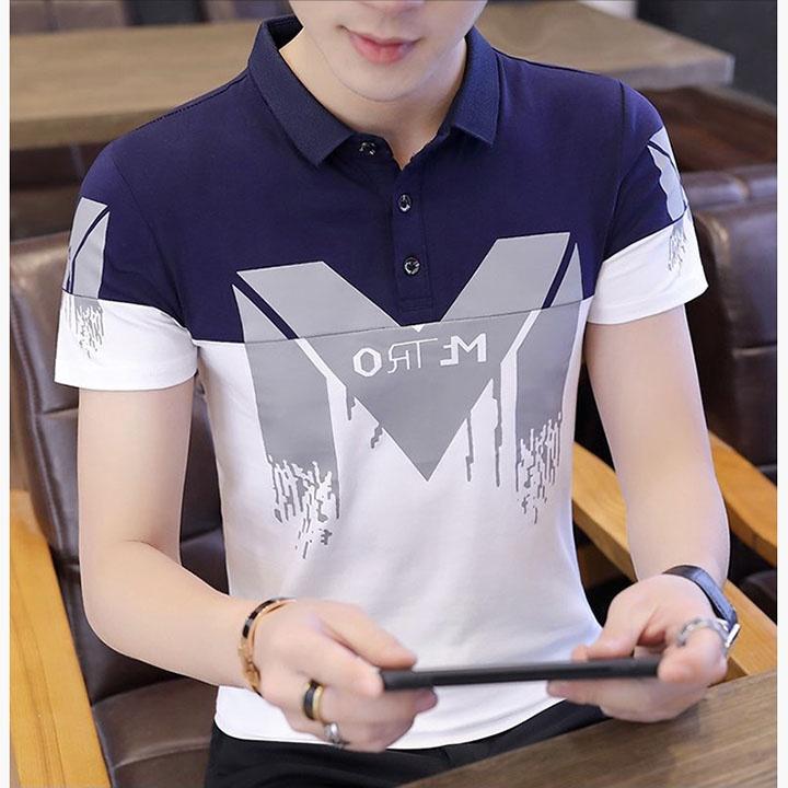 Áo thun nam có cổ tay ngắn polo họa tiết vải thun cotton co giãn thoáng mát - MKT63