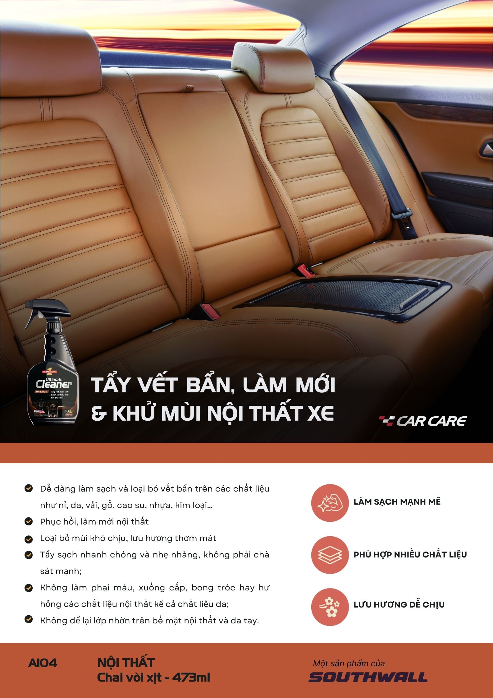 Dung Dịch Tẩy Vết Bẩn Và Làm Sạch Nội Thất SUPERONE Ultimate Cleaner - Interior SOUTHWALL A104