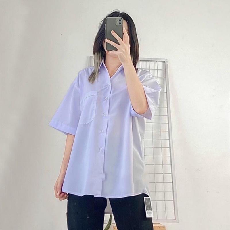 Áo Sơ Mi Nữ Form Rộng Tay Lỡ Kiểu Dáng Basic Dáng Suông Style Đi Học Hàng Loại 1