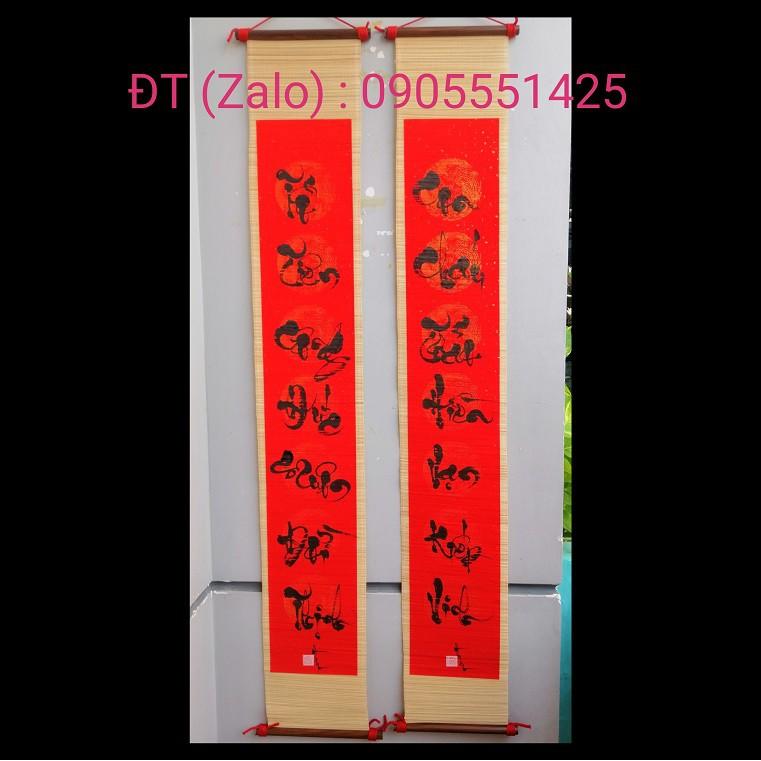 Câu đối thư pháp mành tre