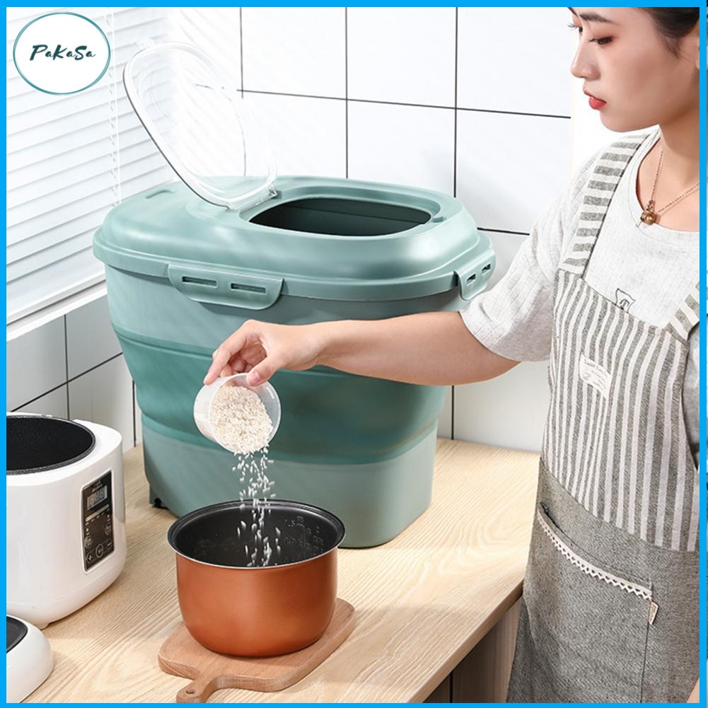 Thùng /Hộp Đựng Gạo 25kg Chống Côn Trùng Có Bánh Xe - Có Thể Xếp Gọn - Chọn Màu ( Tặng Kèm Dụng Cụ Đong Gạo ) - Hàng Chính Hãng