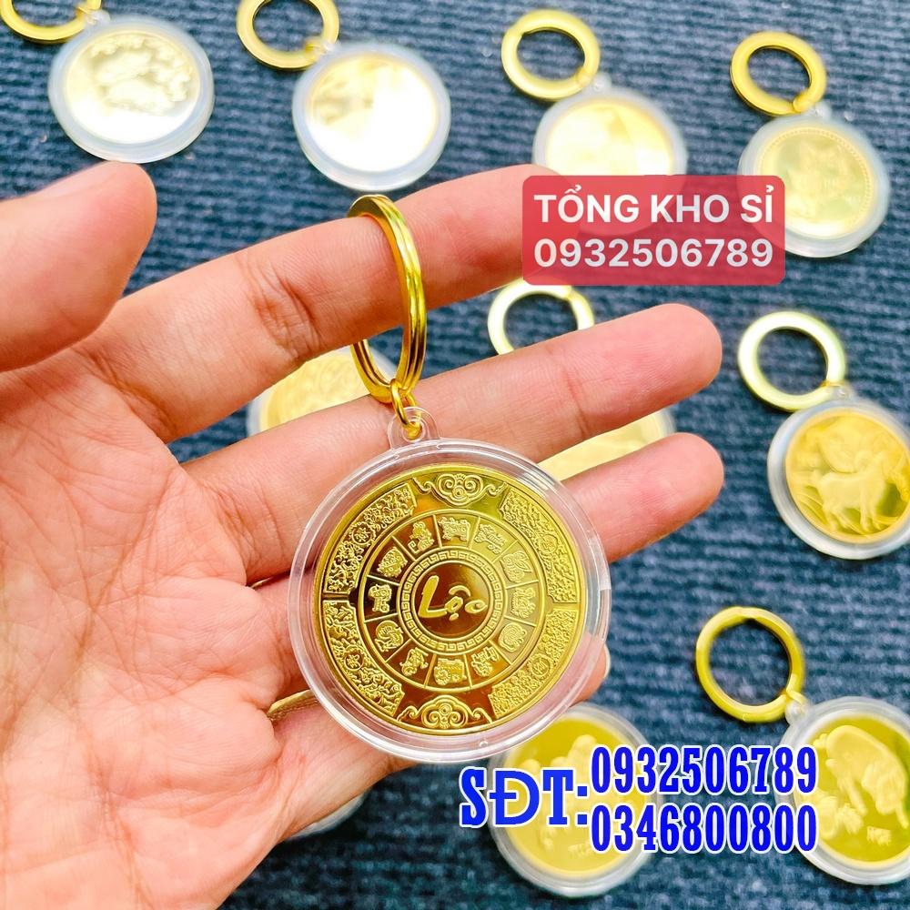 Móc Khóa Đồng Xu Khắc Hình 12 Con Giáp, Niken Mạ Vàng Phong Thủy, Tiền lì xì tết 2023 , NELI