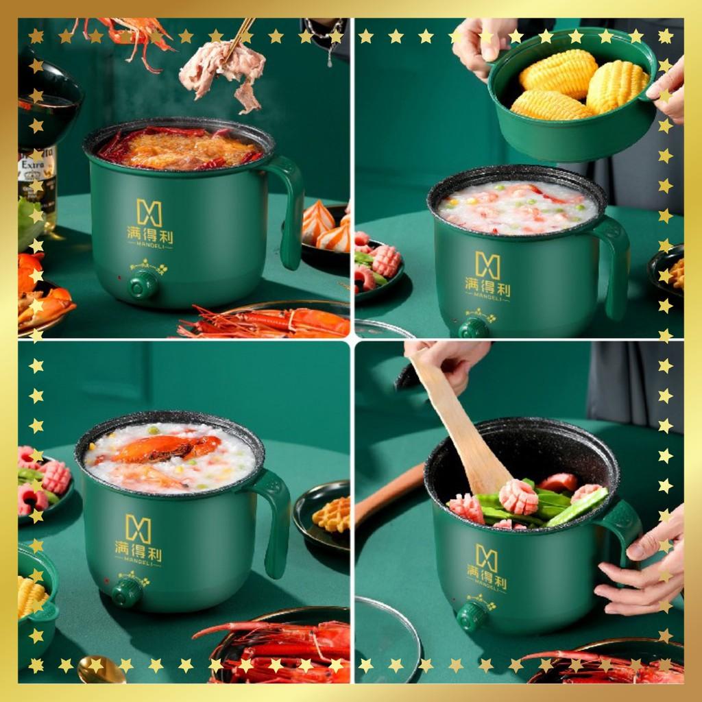 Nồi Lẩu Điện Đa Năng , Ca Nấu Mì Chống Dính ,Nồi Cơm mini 2 NẤC NHIỆT Kèm Giá Hấp Tiện Lợi