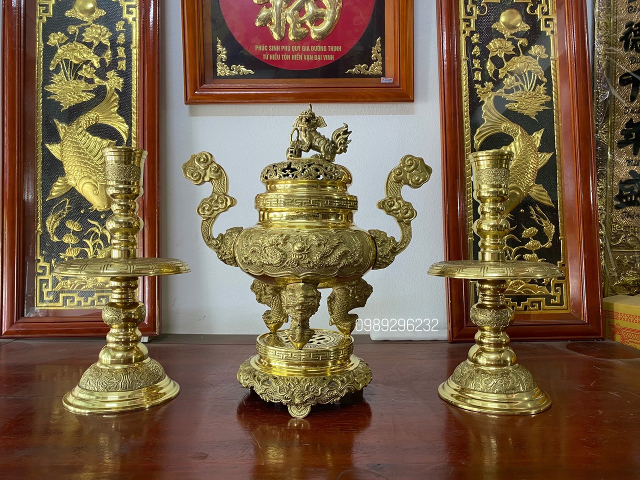 Bộ Lư Đỉnh đồng tam sự cao 50cm