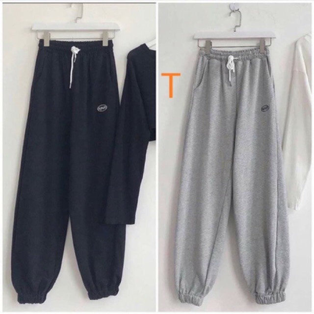 quần jogger nữ ống rộng unisex 35_65kh  bo gấu chất thun da cá hàng đẹp