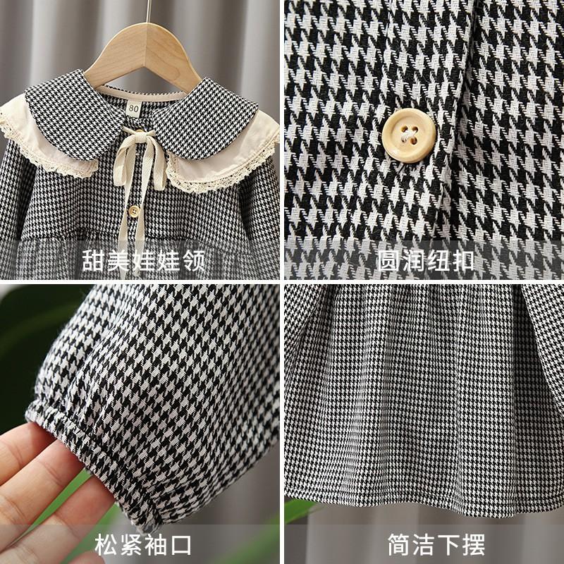 Váy xuân hè 2021 caro dài tay cổ bèo ren cho bé