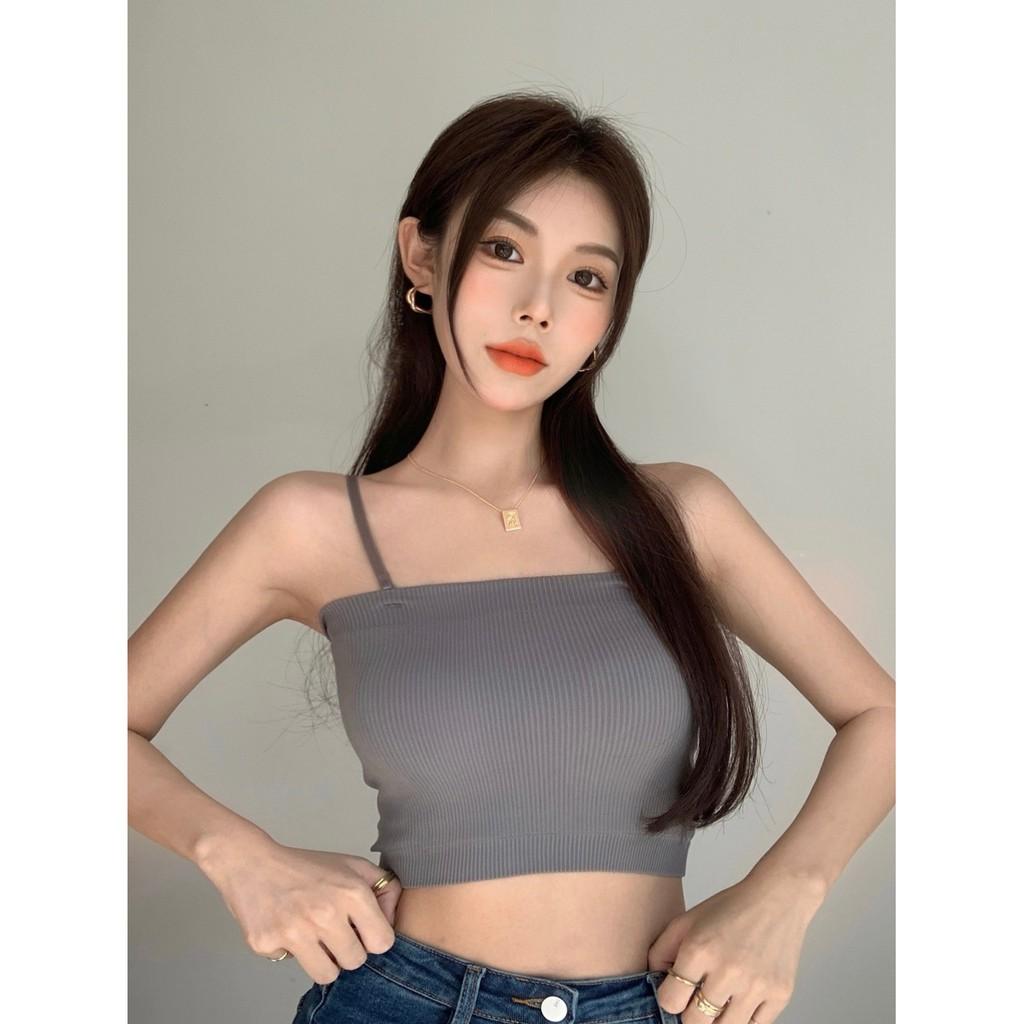 Áo Croptop Gân Tăm Ôm Ngực Phong Cách Hàn Quốc A005