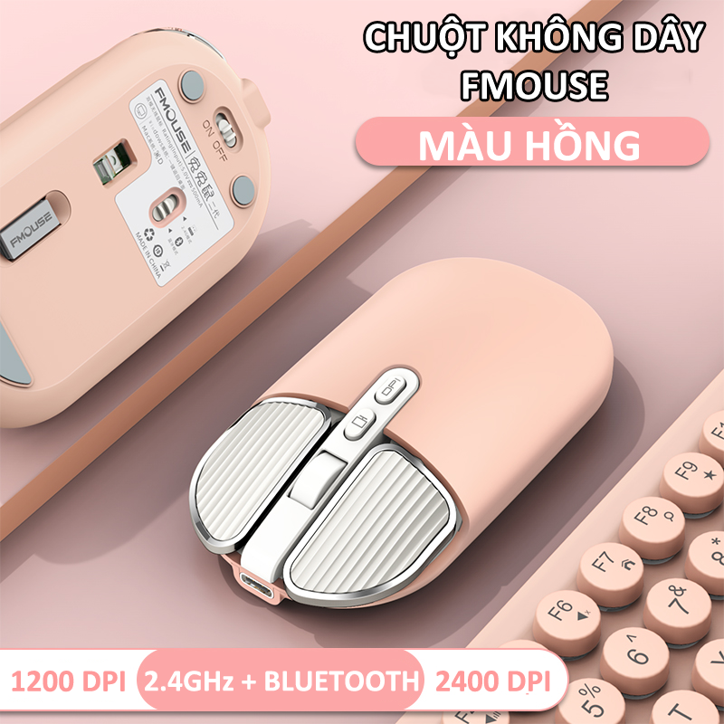 Chuột không dây FMOUSE M203 sạc pin siêu mỏng kết nối bluetooth và chip USB 2.4GHz dùng cho pc, laptop, tivi, điện thoại - Hàng Chính Hãng