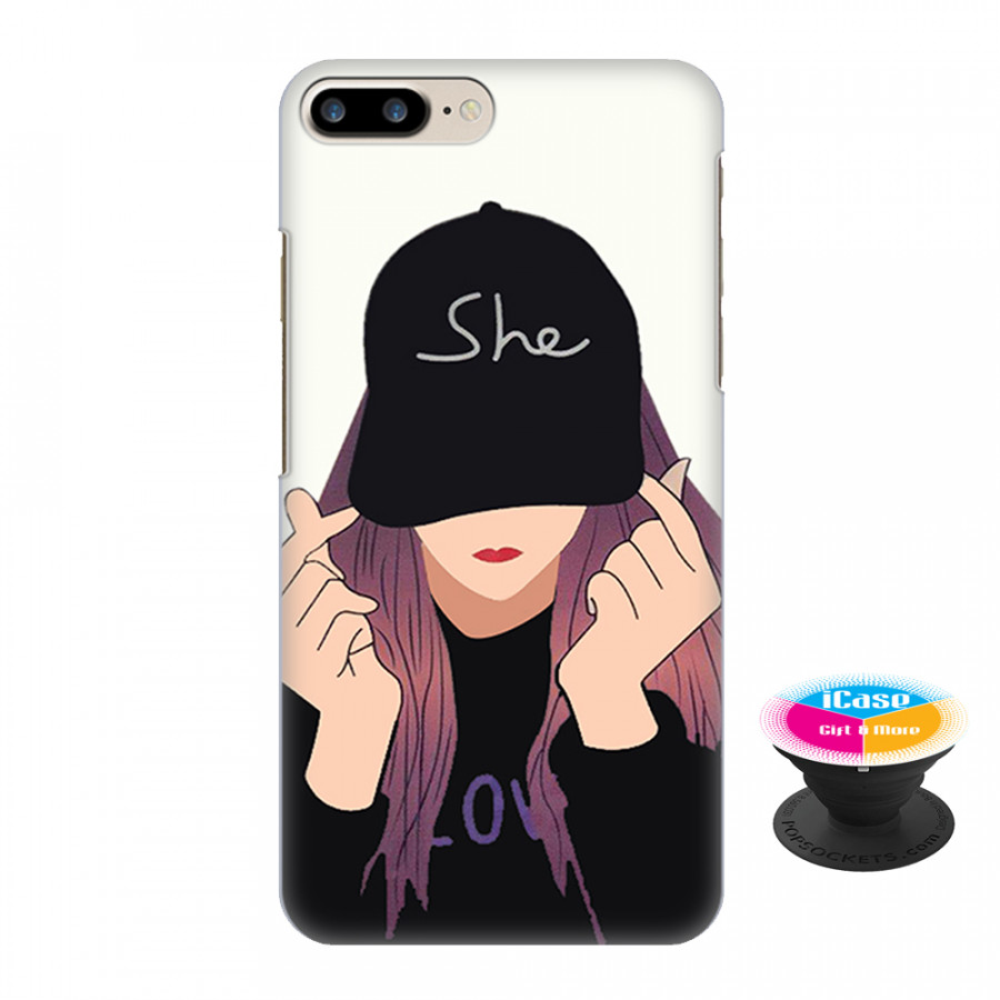 Ốp lưng nhựa dẻo dành cho iPhone 8 Plus in hình Girl - Tặng Popsocket in logo iCase - Hàng Chính Hãng