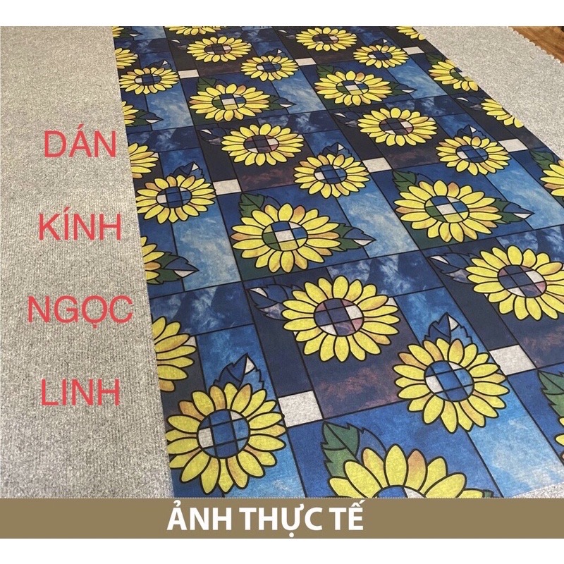 Decal giấy dán kính hoa hướng dương keo đặn khổ rồng 90cm