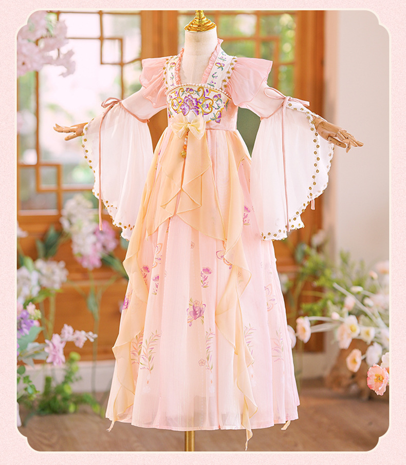 Đầm váy công chúa cổ trang hanfu thêu hoa cho bé gái diện lễ tết trung thu đẹp size 100-160 hàng Quảng Châu