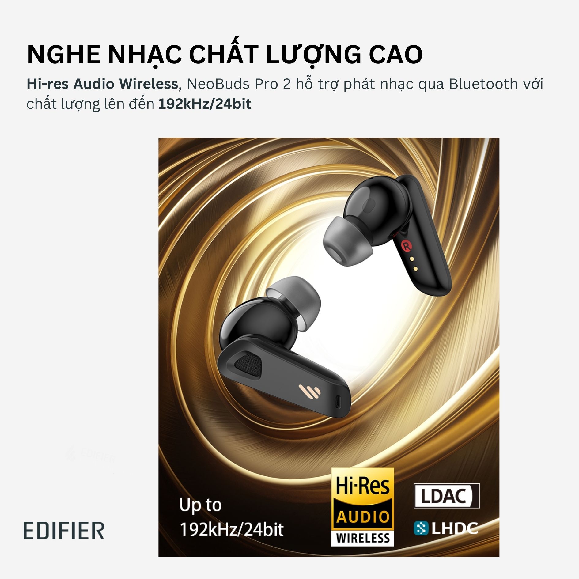 Tai nghe bluetooth Edifier Neobuds Pro 2 Nâng cấp | Chống ồn chủ động tuyệt đối | Nghe nhạc Hires Audio - Hàng chính hãng