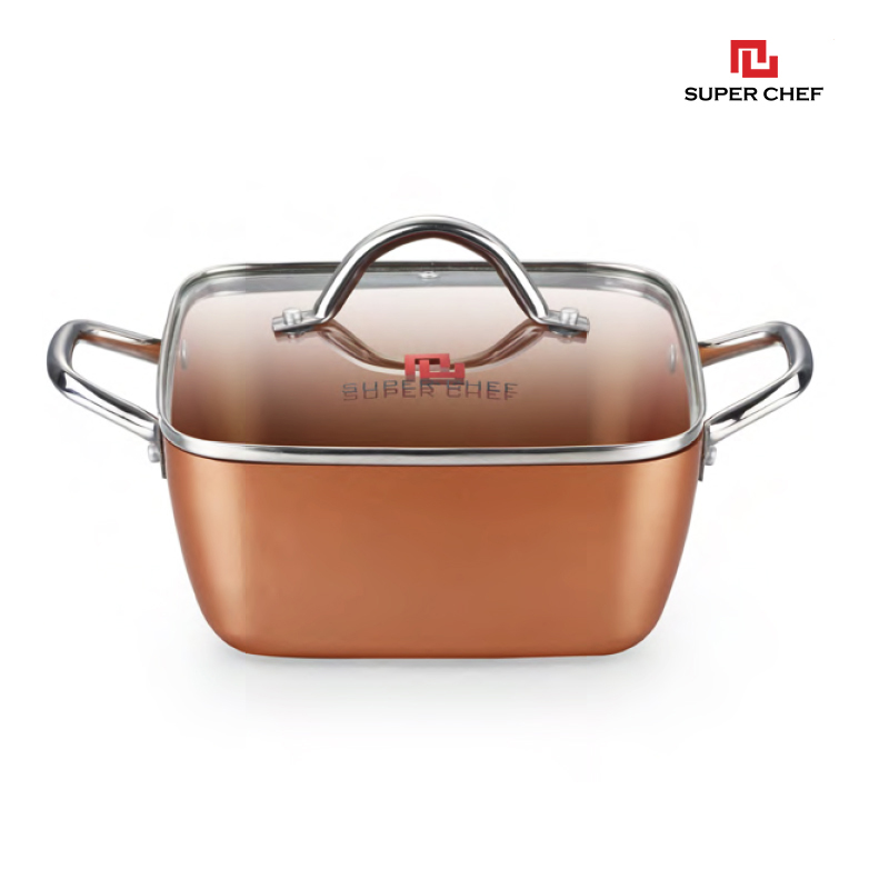 Combo Nồi Chảo Vuông Chống Dính Super Chef Đáy Từ Cao Cấp, An Toàn, Bền Bỉ Size 24cm