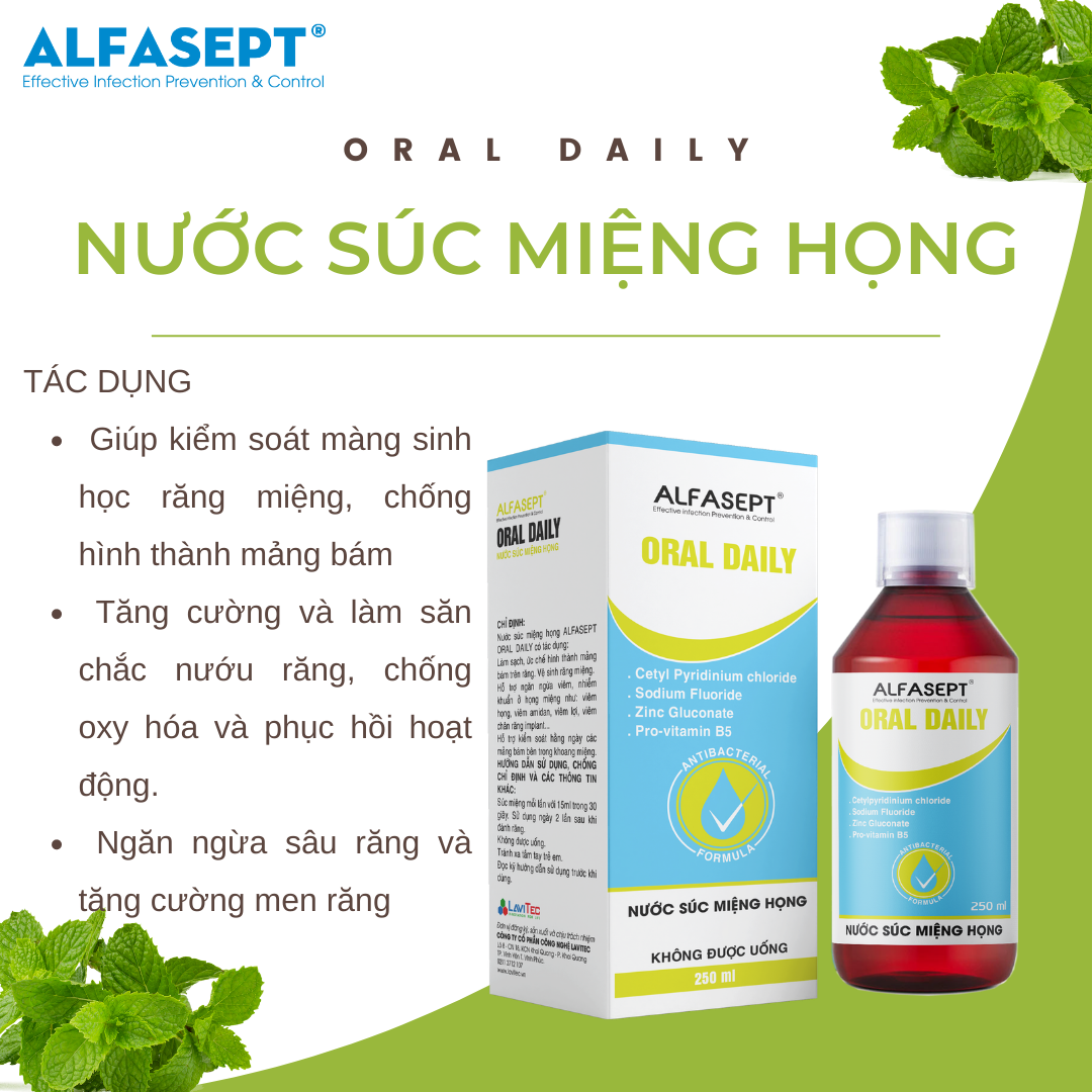 Nước súc miệng họng ORAL DAILY 250ml - Bổ sung Provitamin B5 giúp nướu chắc khỏe, ngừa sâu răng