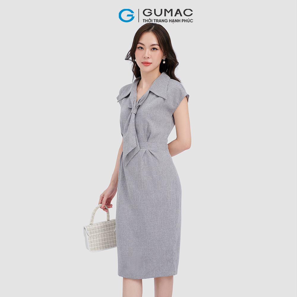 Đầm cổ vest thắt nơ thời trang GUMAC DC11059