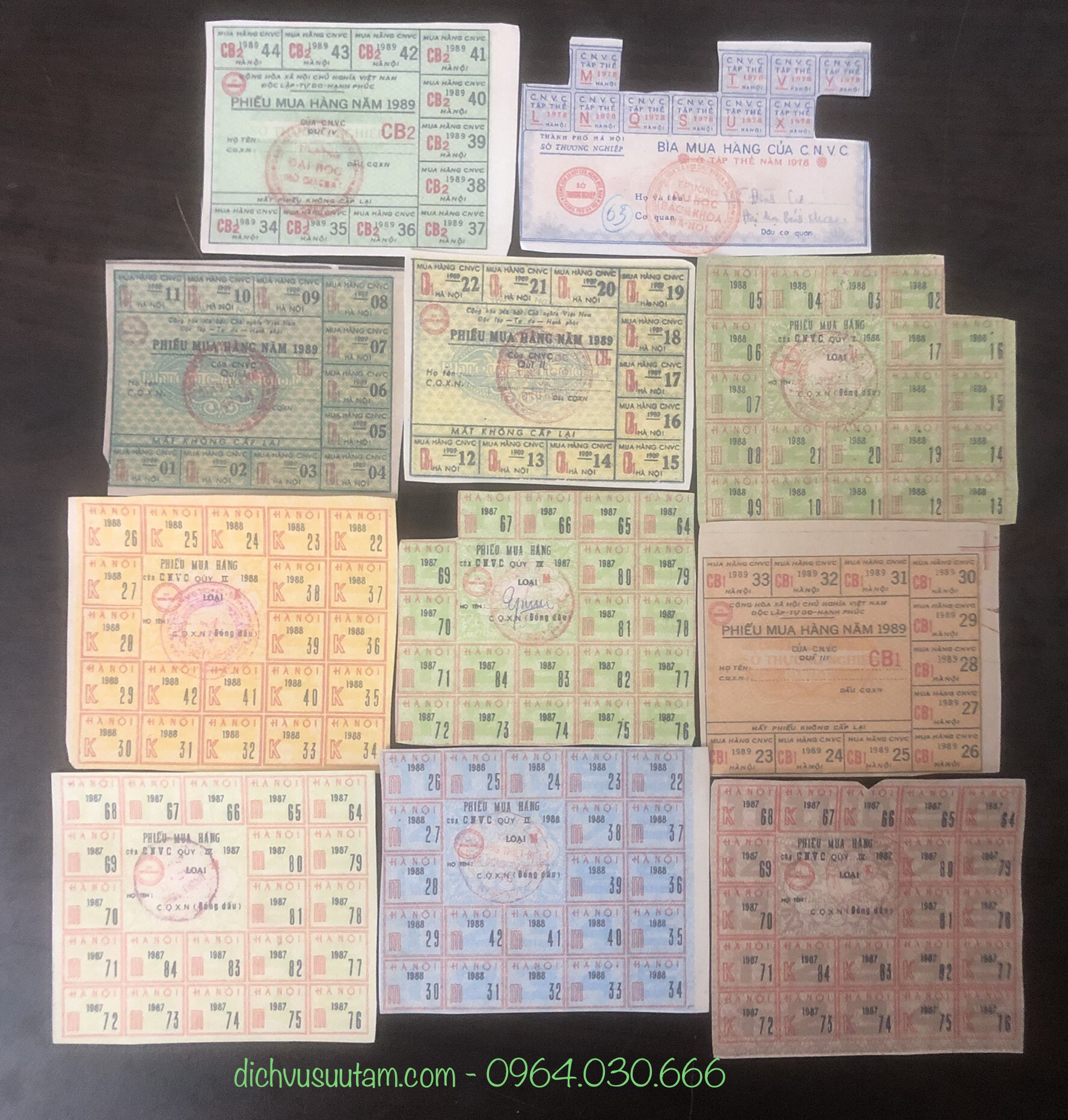 Combo 11 Phiếu mua hàng của Công nhân viên chức khác nhau thời bao cấp COPY tiêu bản