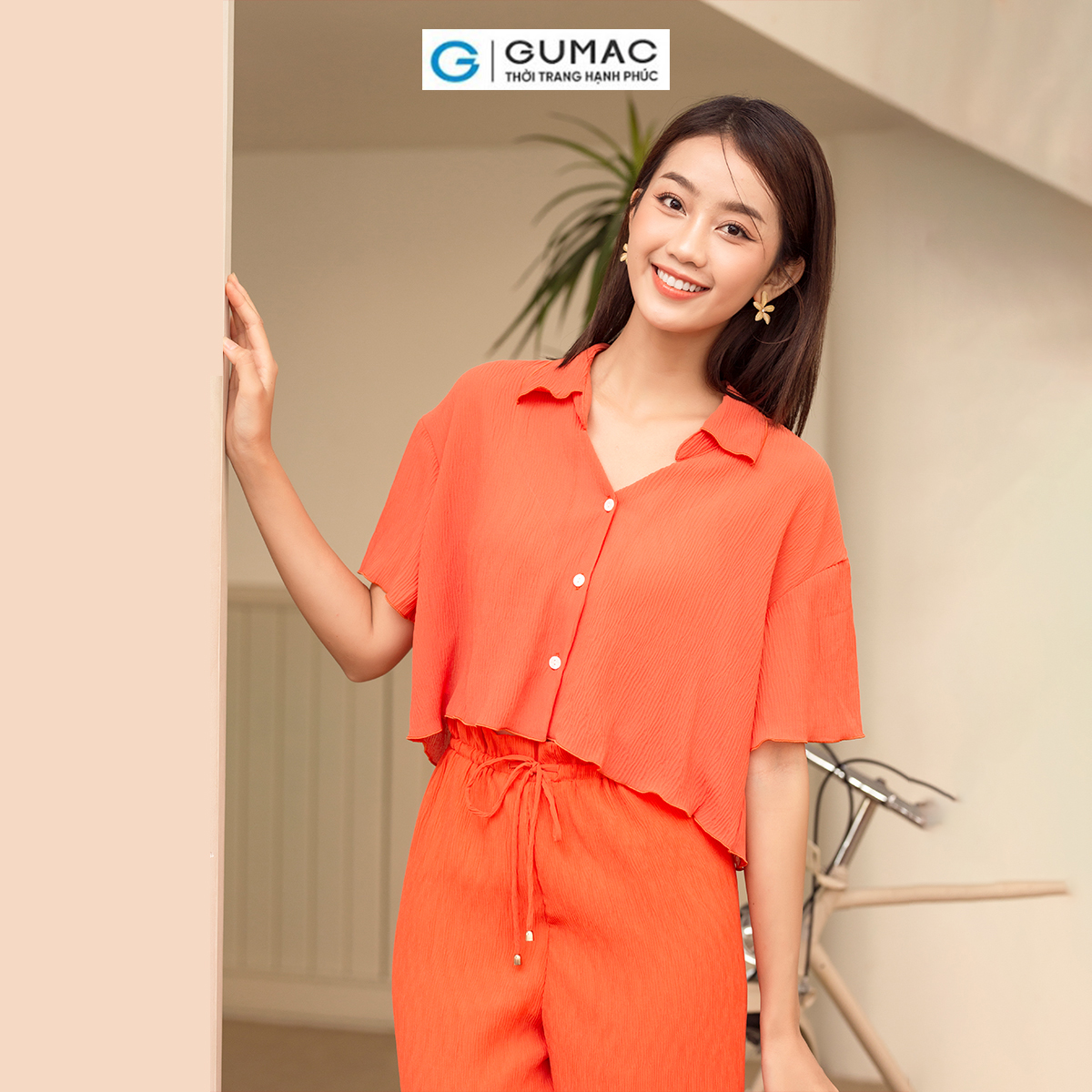 Set lẻ Áo kiểu dập ly GUMAC AD05089 - Quần ống suông rộng QD05032