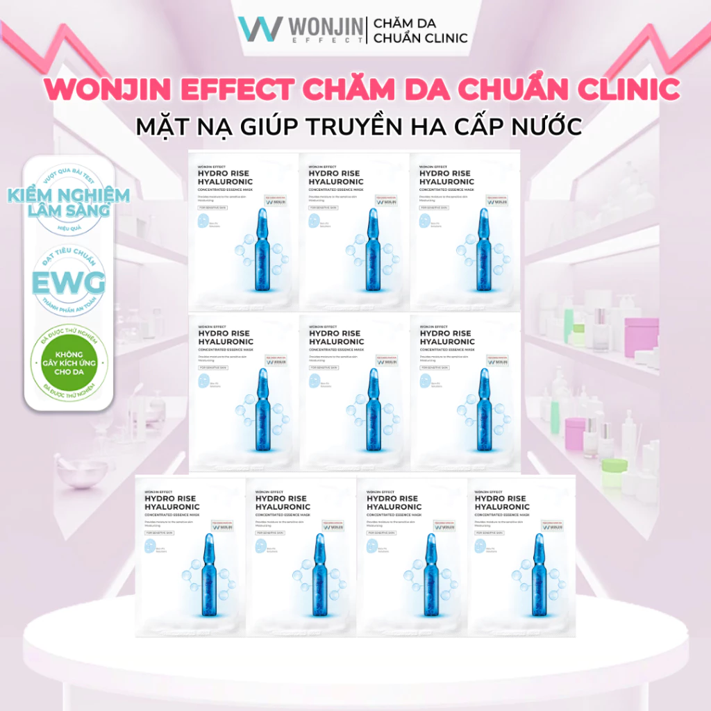 Combo 10 Mặt Nạ Truyền HA Cấp Ẩm Chuyên Sâu WonJin Effect Hydro Rise Hyaluronic Mask