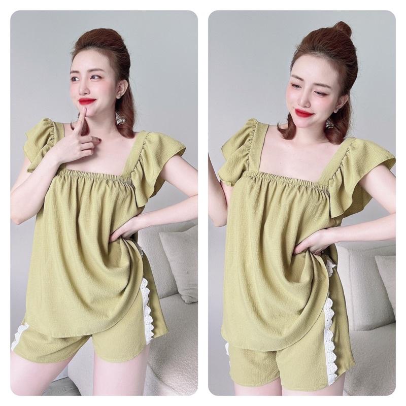 Trucmy2205 - Đồ Ngủ Nữ, Đồ Bộ Bigsize Nữ, vải Đũi, quần phối ren, Freesize 45-75kg, tuỳ chiều cao - HÌNH CHỤP THẬT