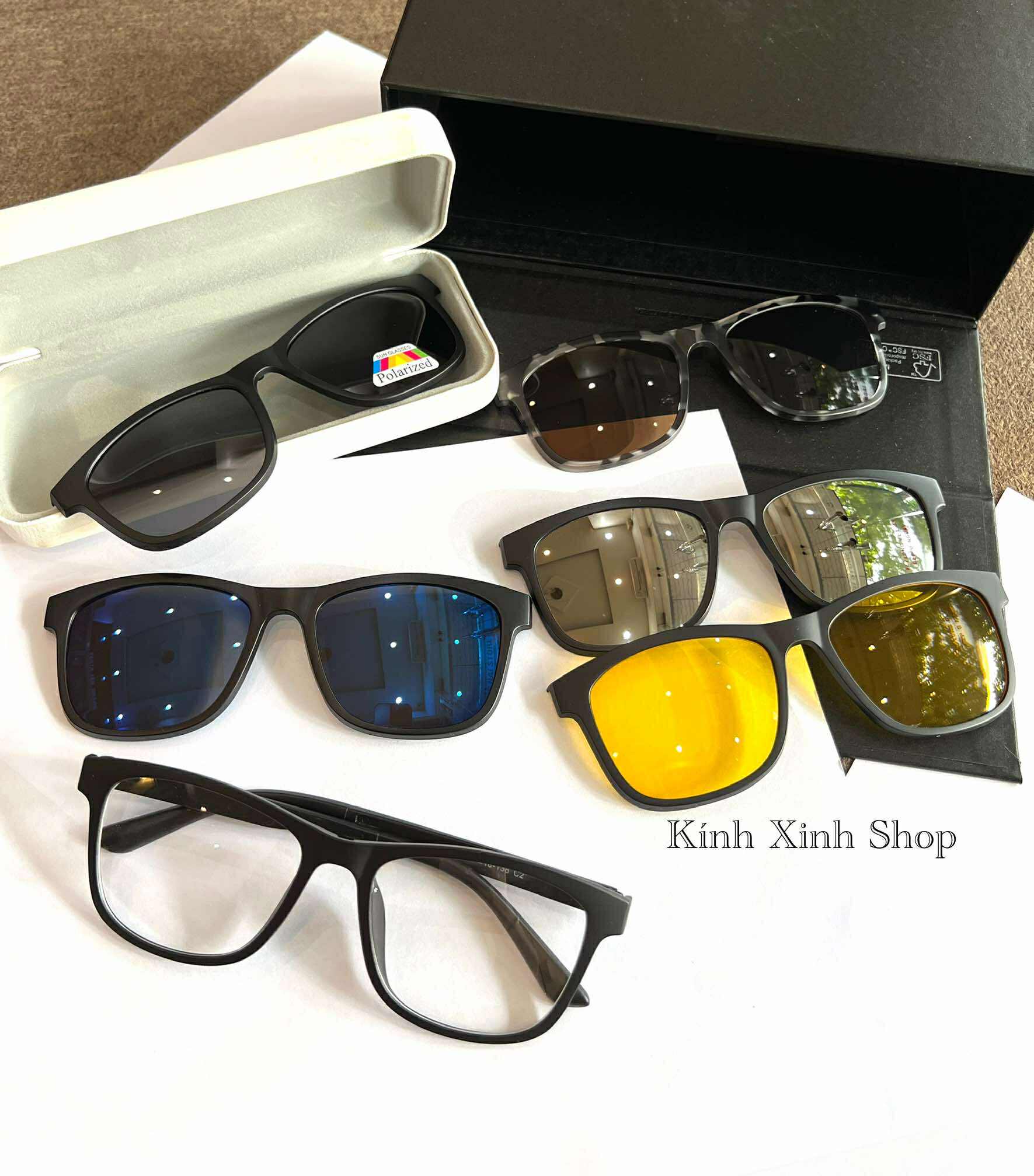 Kính Cận Râm, Gọng Kính, Kính Mắt Thời Trang Mắt Vuông To Nhiều Tròng 6in1 Gọng Nhựa Ultem Đen