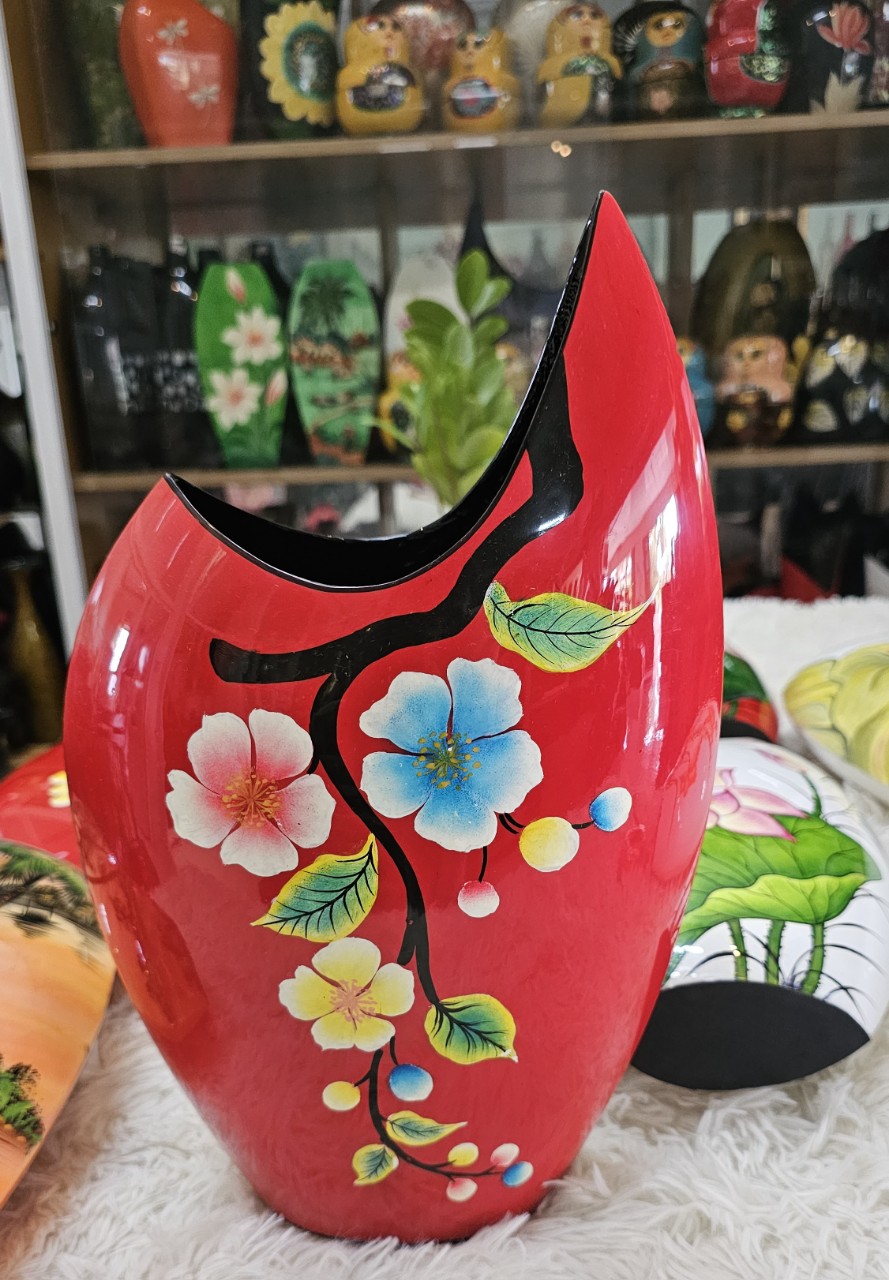 Bình hoa sơn mài cao cấp bình miệng cá với nhiều hoa văn khác nhau thích hợp cắm hoa, trang trí, làm quà tặng,....