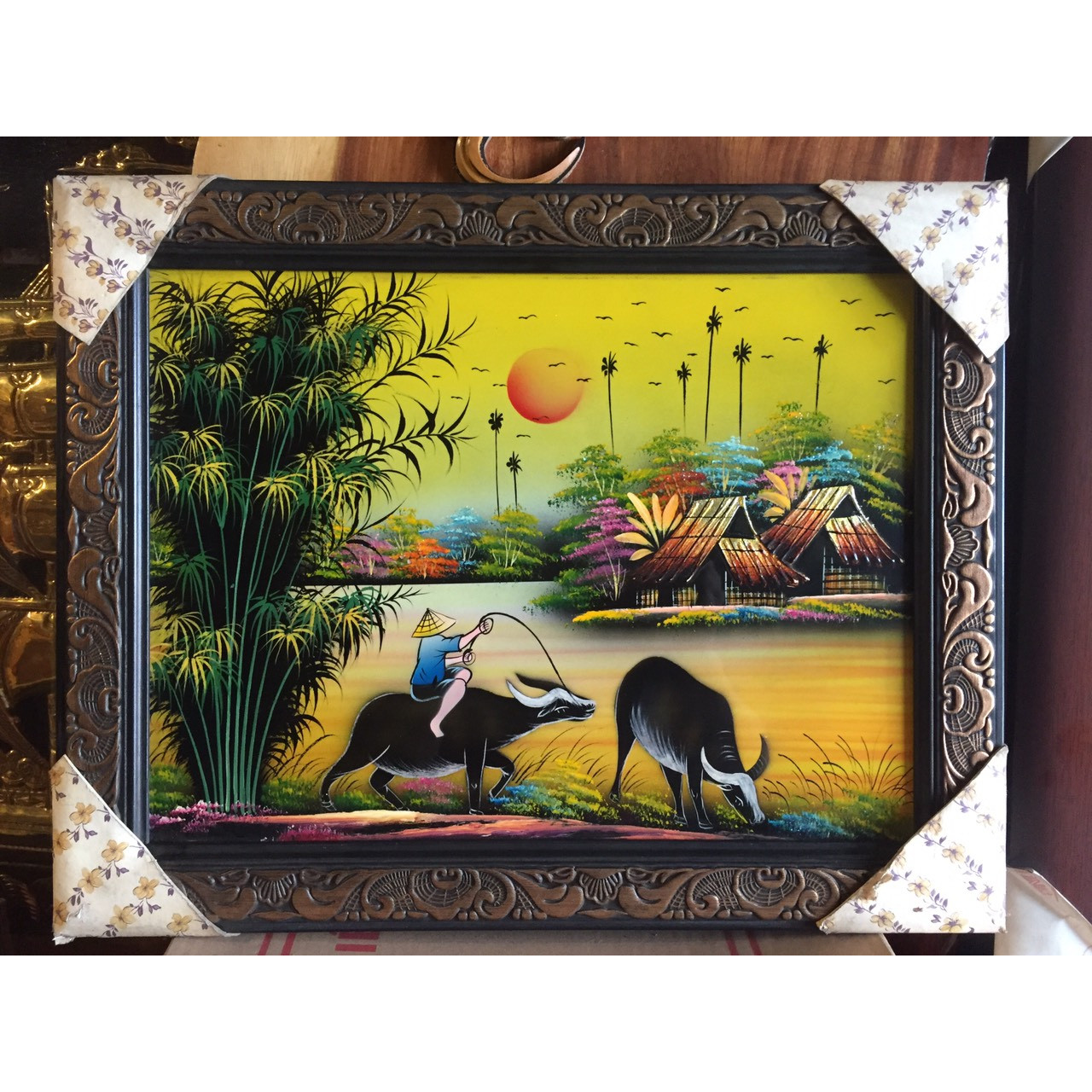 TRANH SƠN MÀI , ĐỒNG QUÊ - 38x48cm