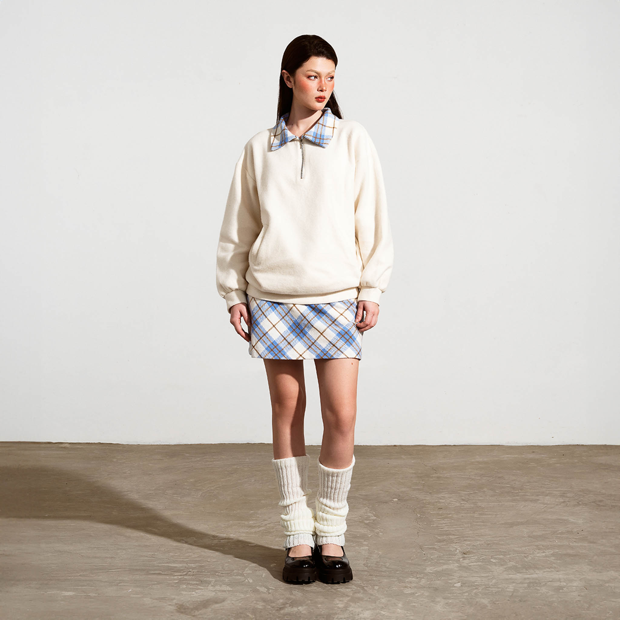 DOTTIE - Chân váy kẻ dáng A - Xanh biển - S0194