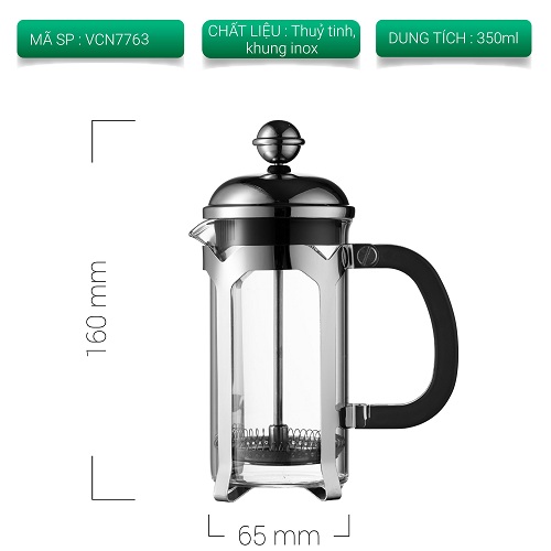 Bình pha French Press thuỷ tinh khung inox Jinmeilai