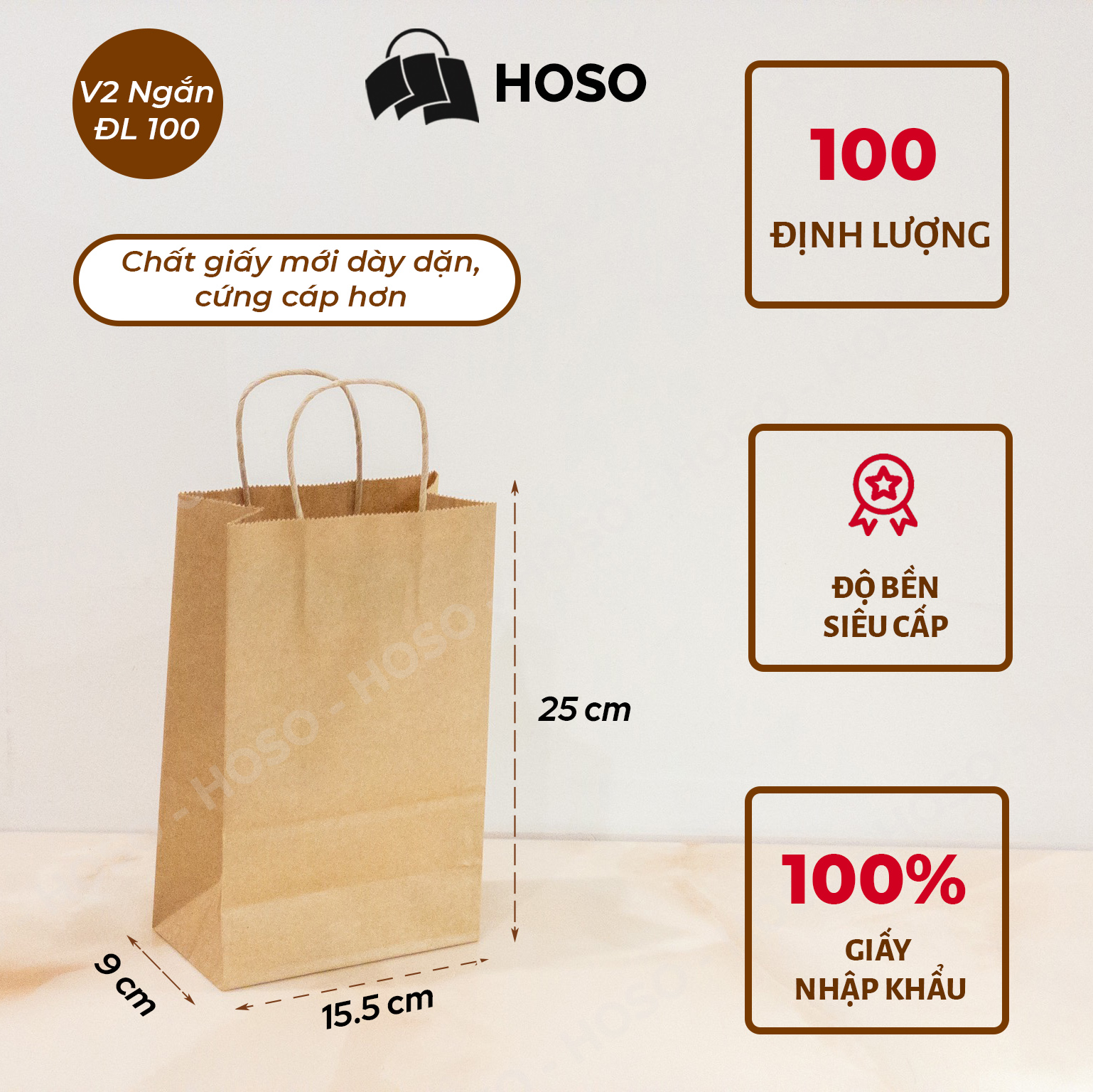 Túi giấy kraft Nhật trơn có quai đựng thực phẩm nhiều kích thước, túi giấy xi măng đựng quà