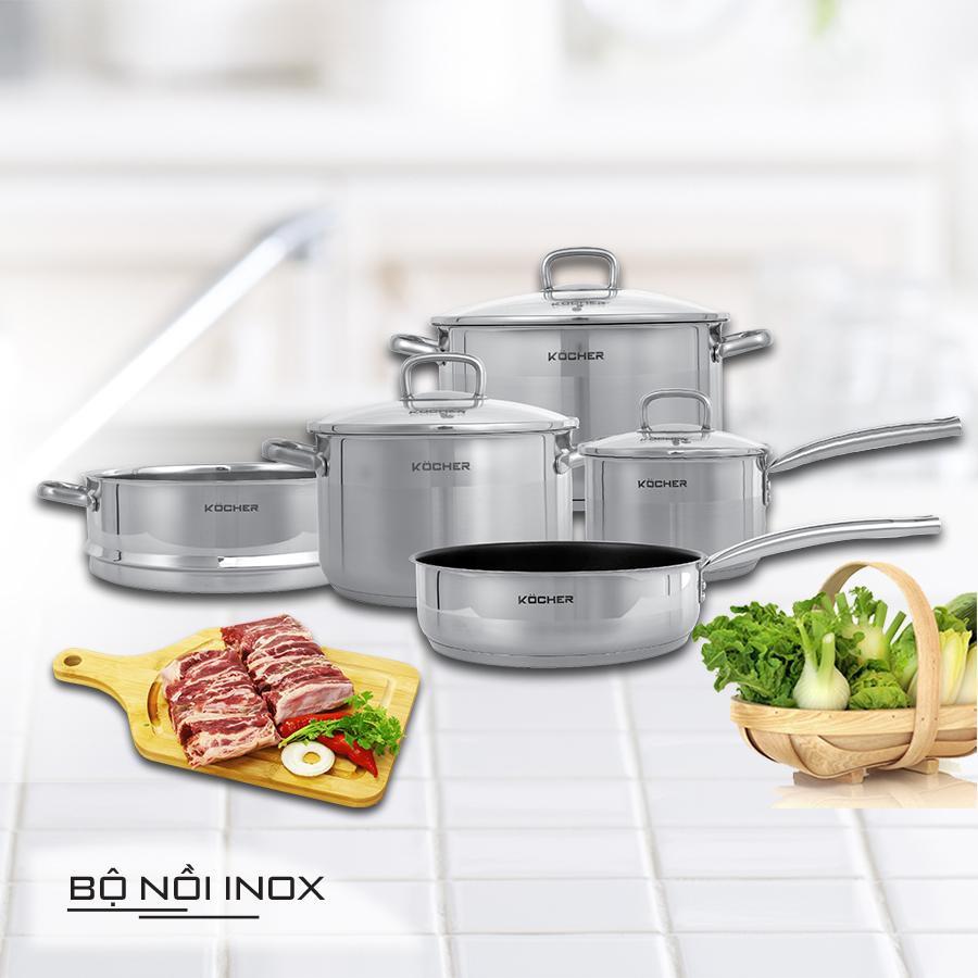 Bộ nồi Kocher Lubeck Plus inox 304 8 món cao cấp dùng cho bếp từ - Hàng chính hãng