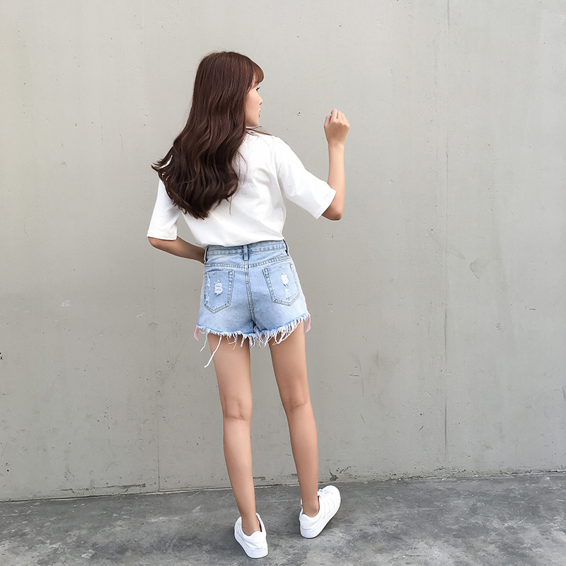 Quần Short Jeans NỮ Xanh Nhạt Phối Viền Ren Hồng Hai Bên Siêu Cute