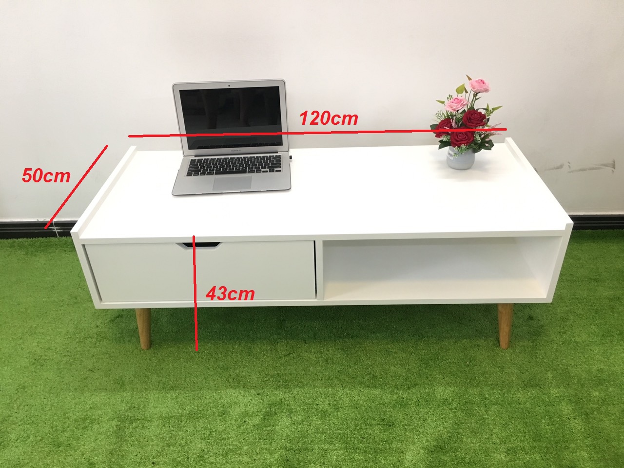 Bàn trà cafe sofa phòng khách hình hộp trắng T819-1 KT120x50x43