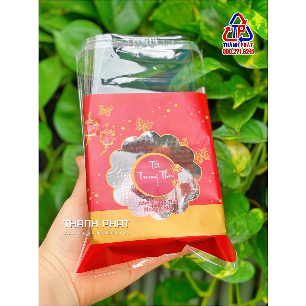 100 Túi dán miệng trung thu Đỏ kèm khay 11 lớn đựng bánh trung thu 250g - đựng bánh trung thu 300g