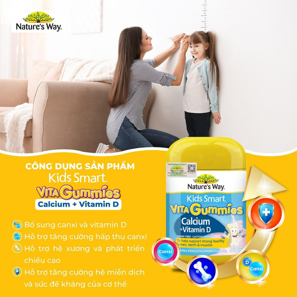 Kẹo Dẻo Bổ Sung Canxi Cho Bé Nature's Way Kids Smart Vita Gummies Calcium + Vitamin D