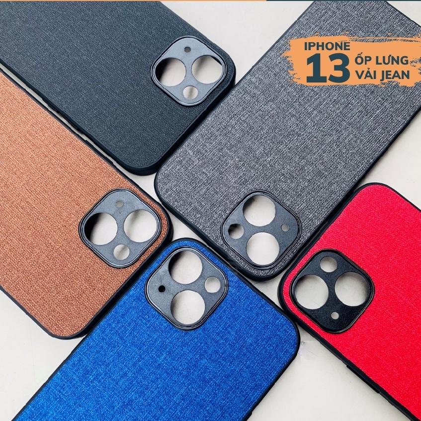 Ốp lưng ip 13 chống vân tay nhựa cứng viền đen giả vải JEAN 1 màu phụ kiện huỳnh tân store