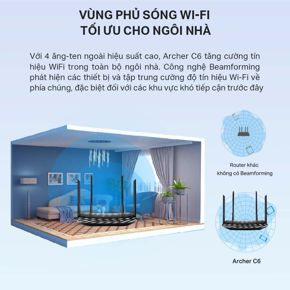 Router Wifi Băng Tần Kép TP-Link Archer C6 Gigabit AC1200 MU-MIMO - Hàng Chính Hãng