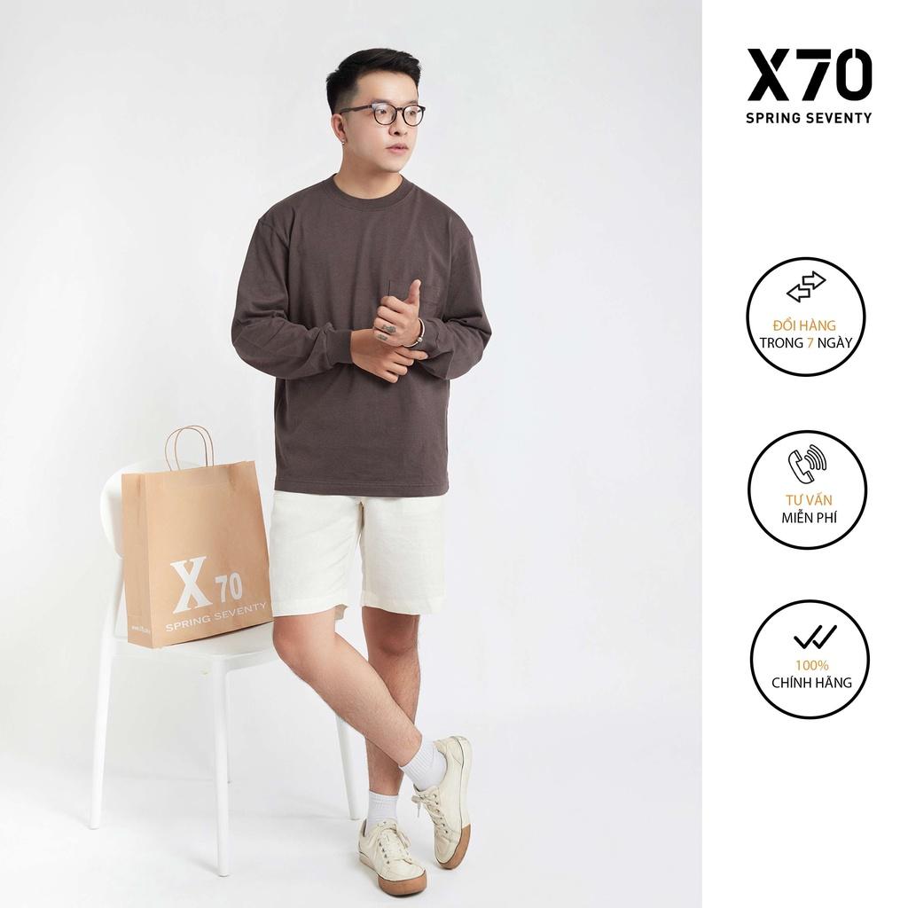 Áo Thun Nam Trơn Kiểu Dáng Cổ Tròn Tay Dài Thiết Kế Có Túi Thời Trang X70 - 06390047
