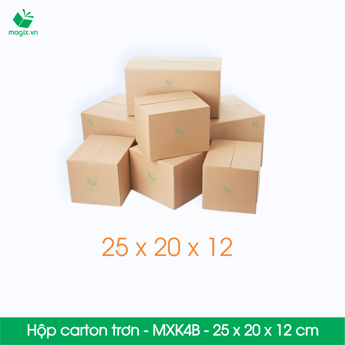 MXK4B - 25x20x12 cm - 100 Thùng hộp carton trơn đóng hàng