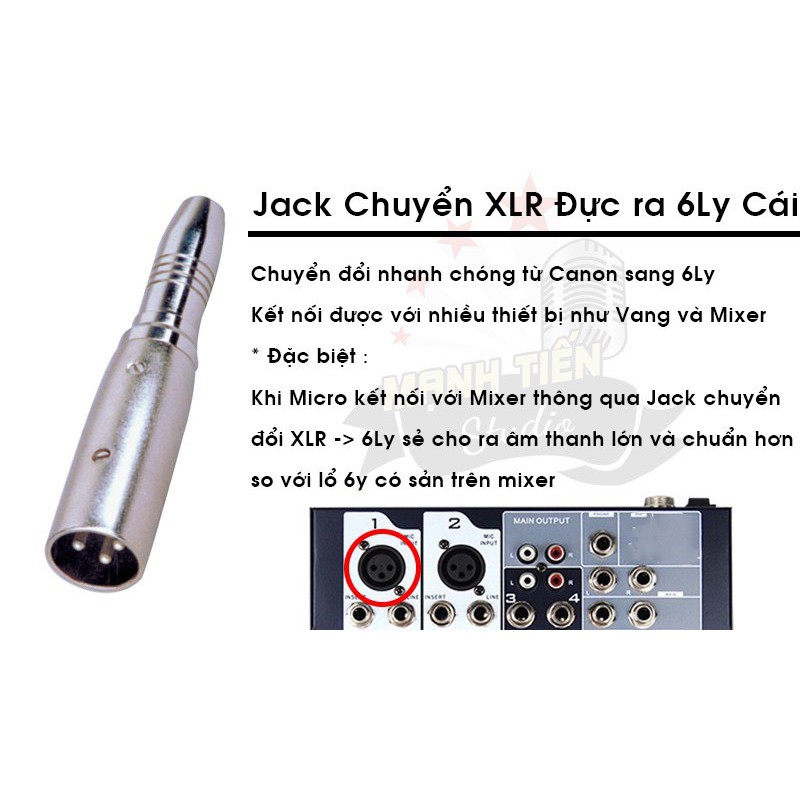 Jack Chuyển Đổi XLR Canon Đực Ra 6.5 Ly Cái, Đầu Chuyển Rắc Canon Đực Ra 6 Ly Cái Dùng Cho Hệ Thống Âm Thanh