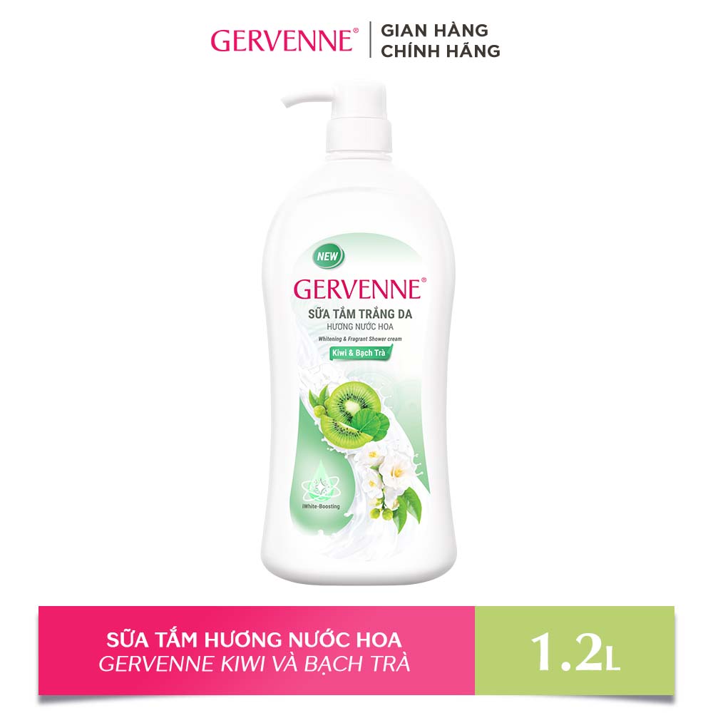 Sữa tắm trắng da hương nước hoa Gervenne Kiwi và Bạch Trà 1.2L/chai