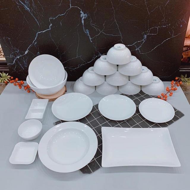 Bộ bát đĩa men trắng. Gốm B