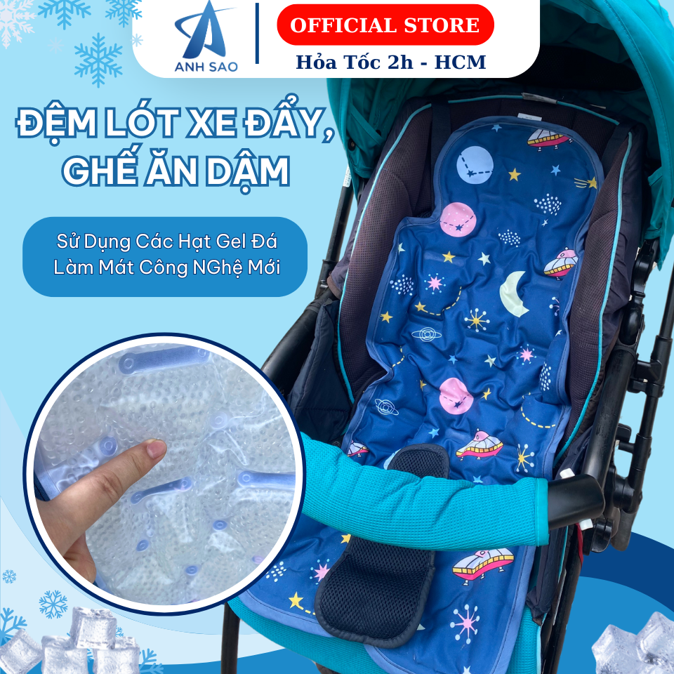 Đệm Lót Xe Đẩy, Ghế Ăn Dậm Cho Bé Cao Cấp Ánh Sao Thiết Kế Full Hạt Gel Đá Công Nghệ Mới Tản Nhiệt Thoáng Mát Êm Ái