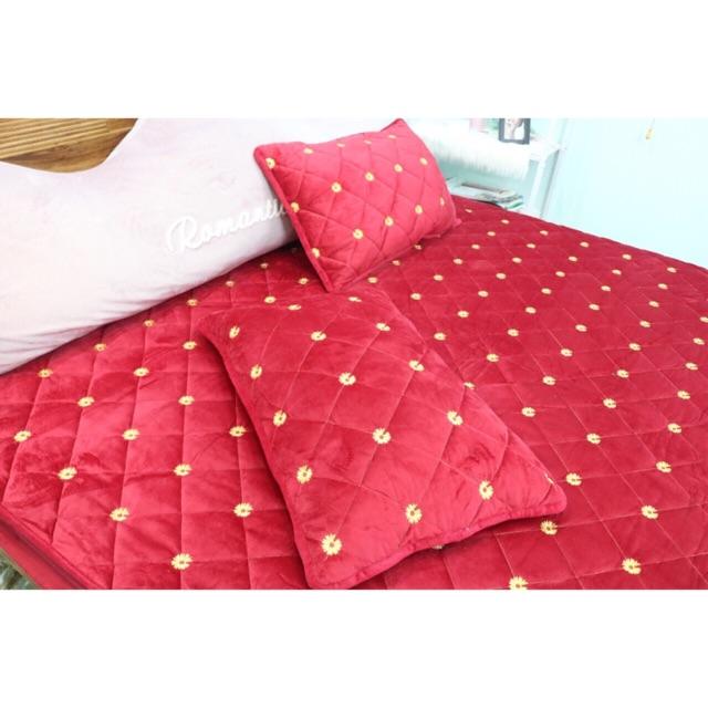 Bộ ga gối nỉ nhung nhập thêu hoa cúc 2mx2m2