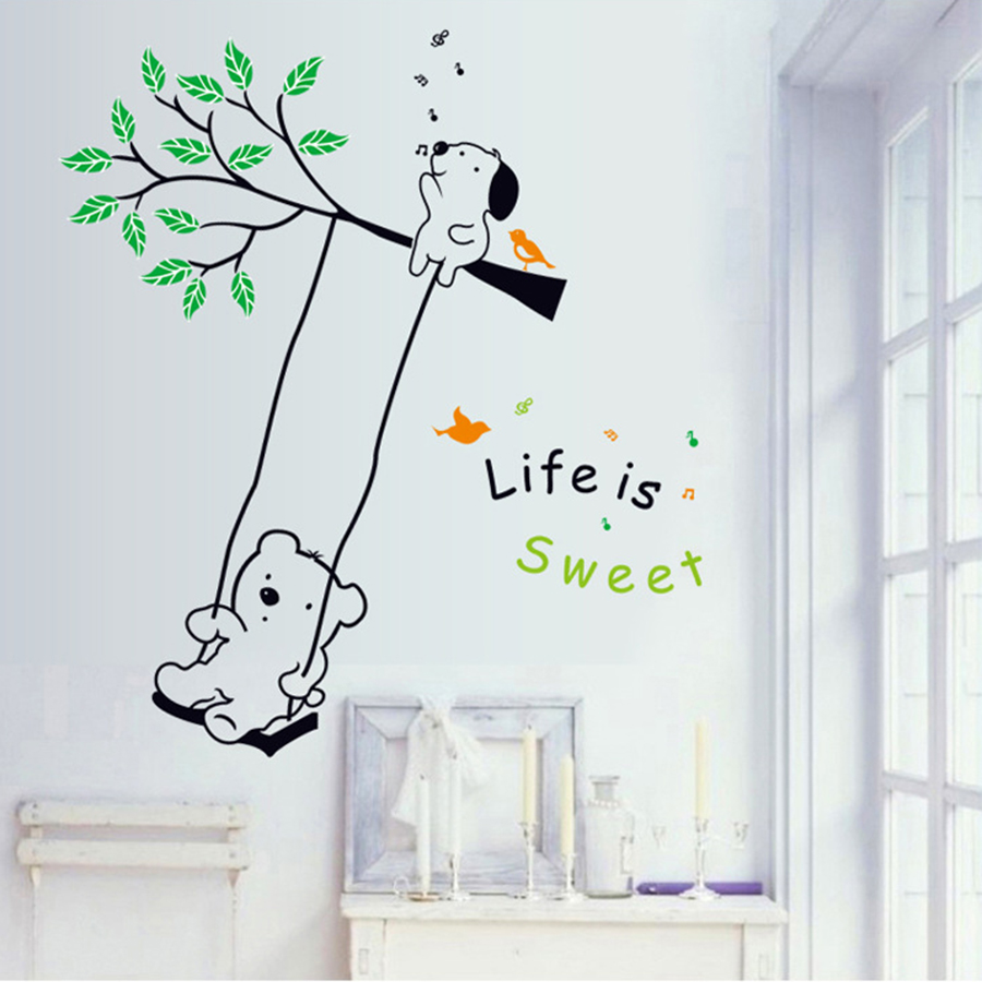 Decal Dán Tường Xích Đu Gấu Binbin EB130