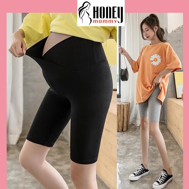 Quần Legging Bầu Dáng Ngố Trên Gối, Quần Bầu Lửng Cạp Chéo, Cotton Co Giãn 4 Chiều HX4607 Honey Mommy