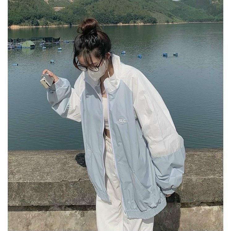 Áo khoác Jacket Trơn form rộng vải dù 2 lớp in chữ SLC unisex nam nữ