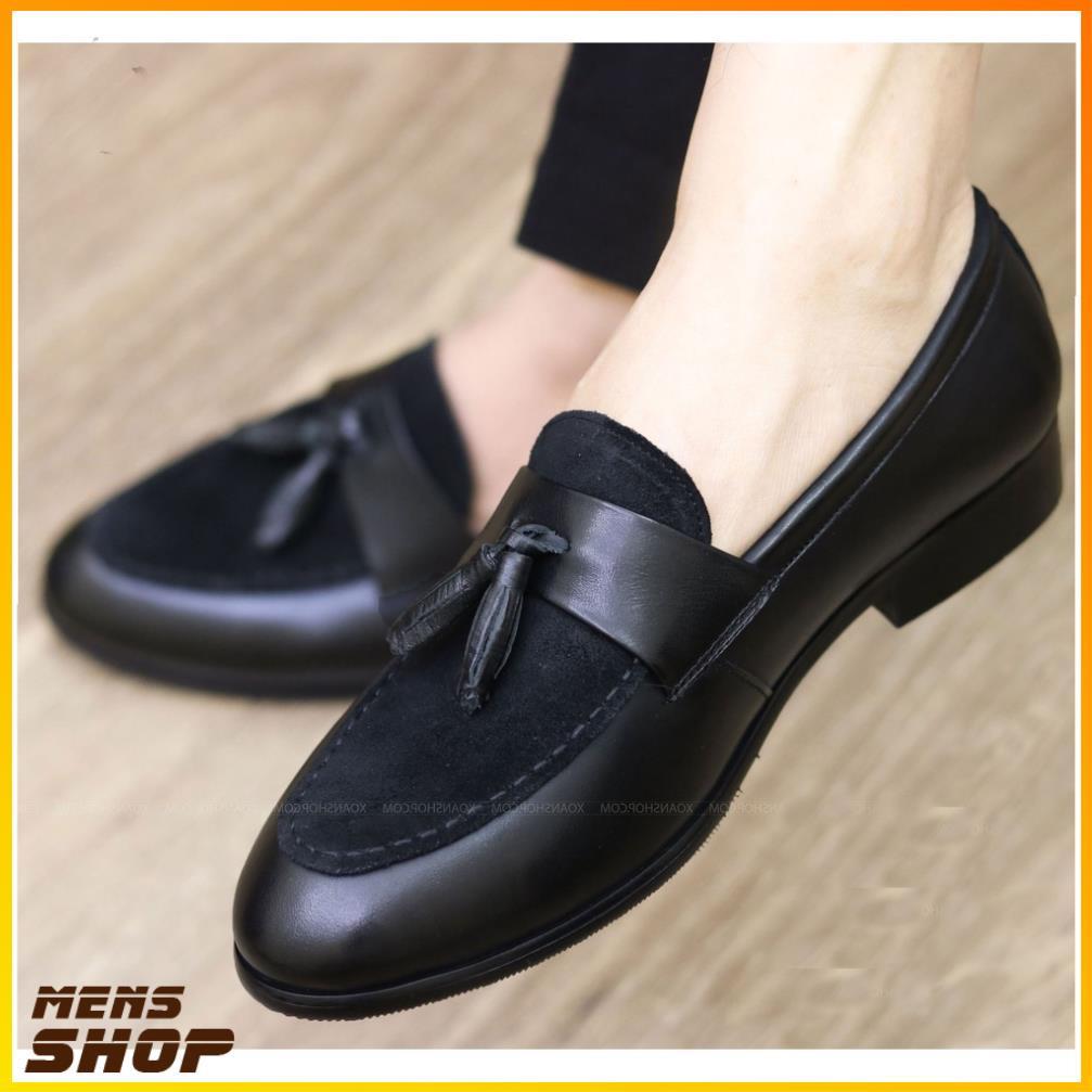 Giày tây nam Penny Loafer mặt da lộn gắn lơ chuông kiểu dáng siêu ấn tượng | Đế cao 3 cm